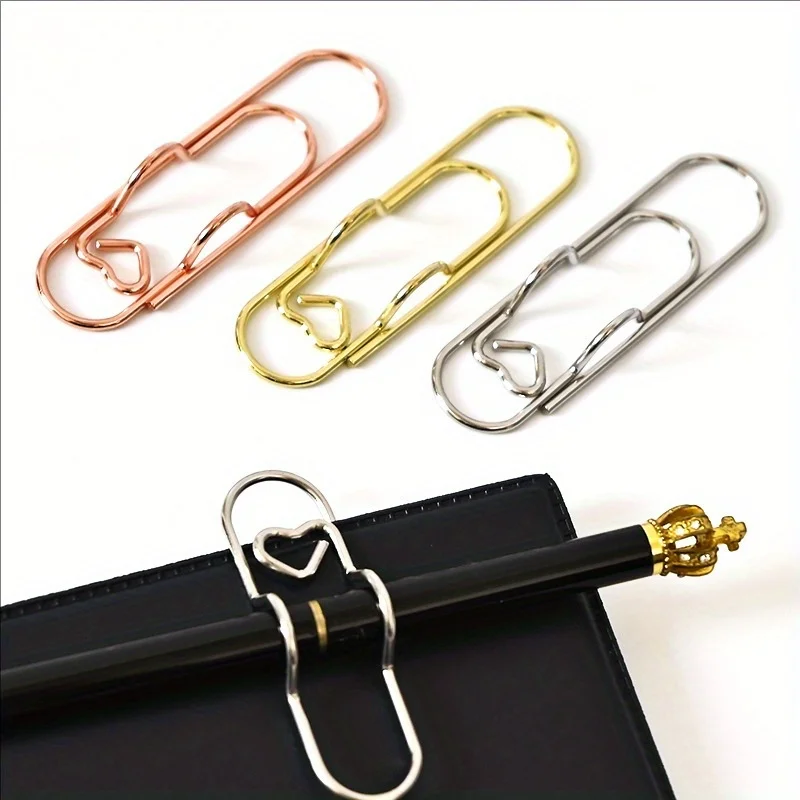 6x Love Shaped Paperclips Multifunctional Paper Fix Metal Pen Holder Clip Journal Document Clips Notebook Pin Accessories