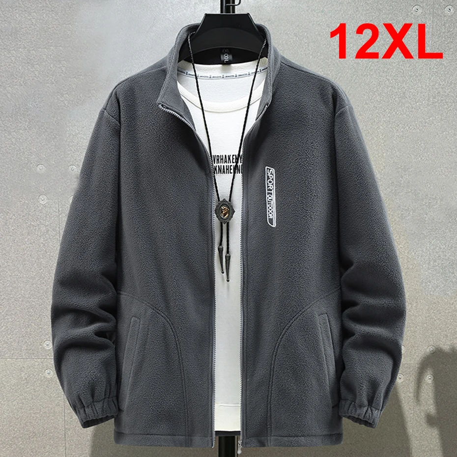 Jaqueta polar de lã masculina, jaquetas grossas, monocromáticas, casaco casual, moda masculina, plus size, 12XL, inverno, primavera