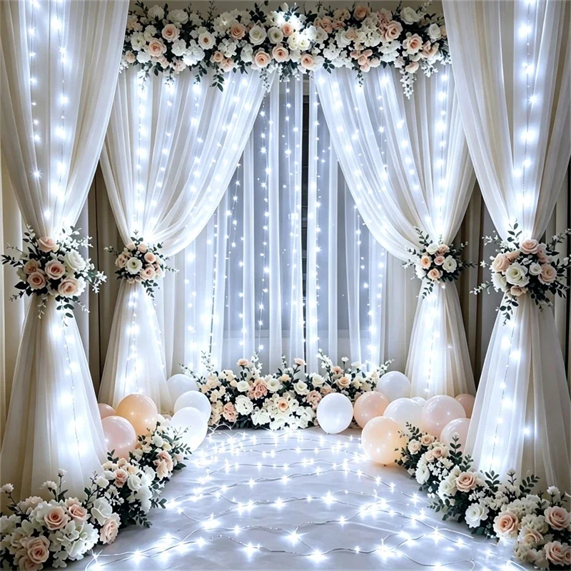 6M/3M LED Curtain String Lights 8 Modes AA Battery Powered Christmas Lights Wedding Valentine's Day Garden Halloween Decoration