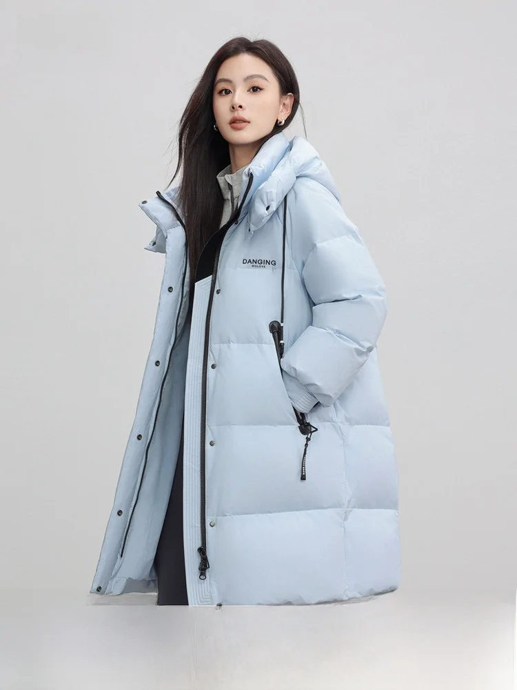 

Женская утепленная куртка Snow Flying Spring 2026 средней длины с капюшоном, стильная, теплая, повседневная, уличный стиль, полиэстер, наполнитель — утиный пух