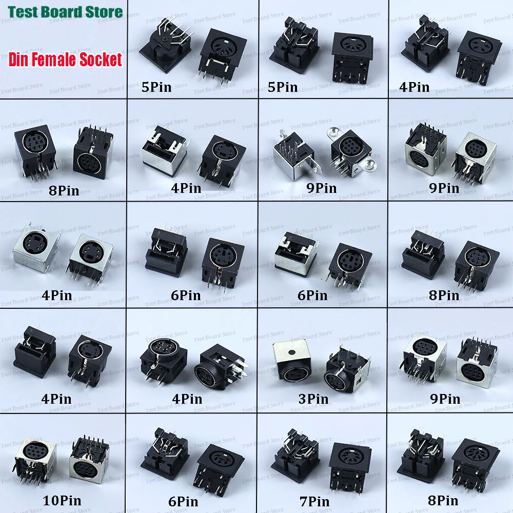 1piece Din Female Socket Connector Terminal Audio Video  S-video PCB Mount 3/4/5/6/8/9/10Pin Silver Tone PS2 Circular DIN Jack
