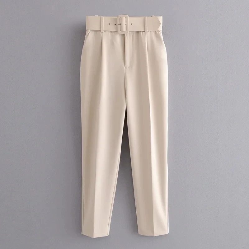 Spring and Autumn New Women's Casual Pants Slim-fit Belt Accessories Solid Color High-waisted Nine-point Pants Y2k  Women Pants