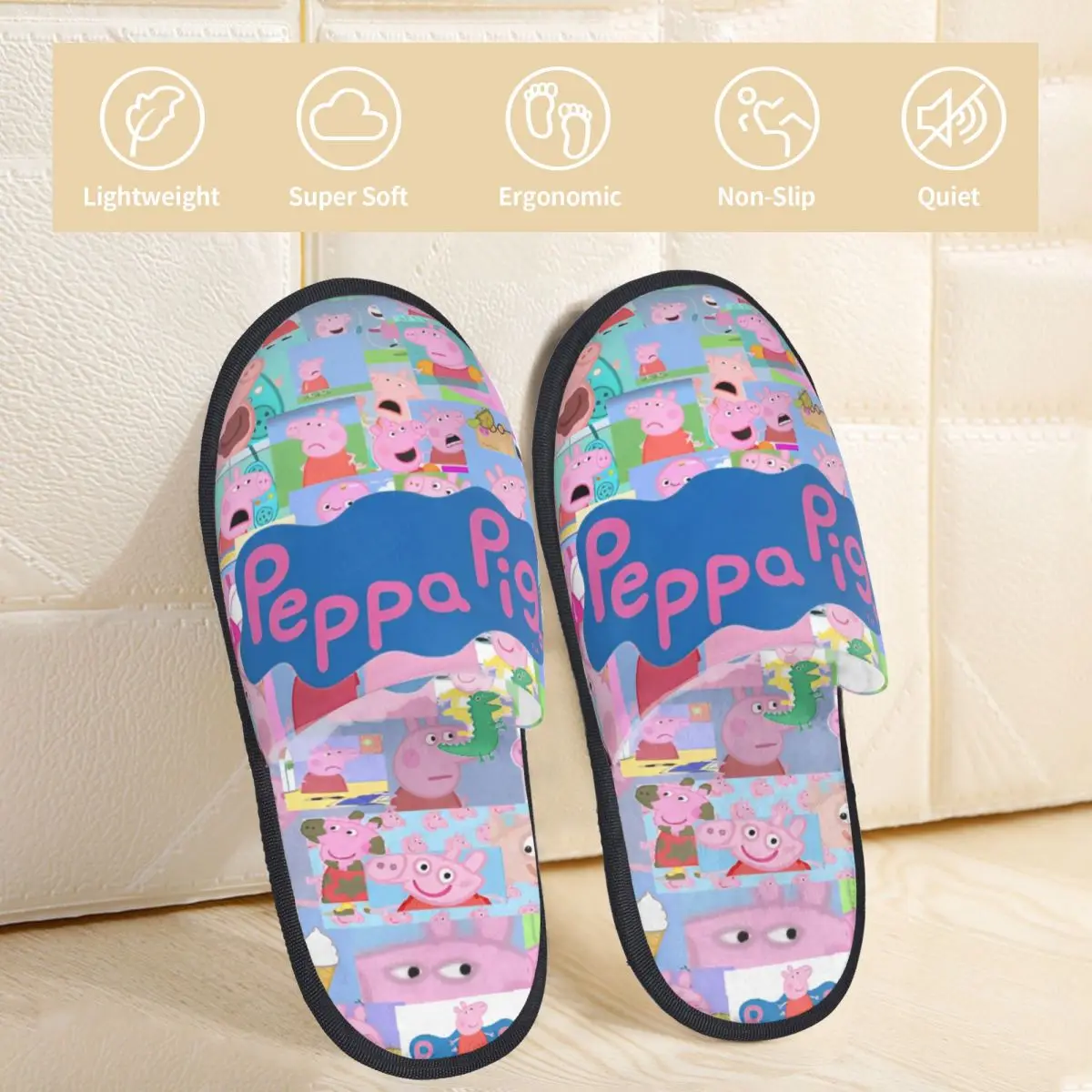 Peppa Pig Zapatillas de algodón para dormitorio, pantuflas suaves de piel para el hogar, antideslizantes