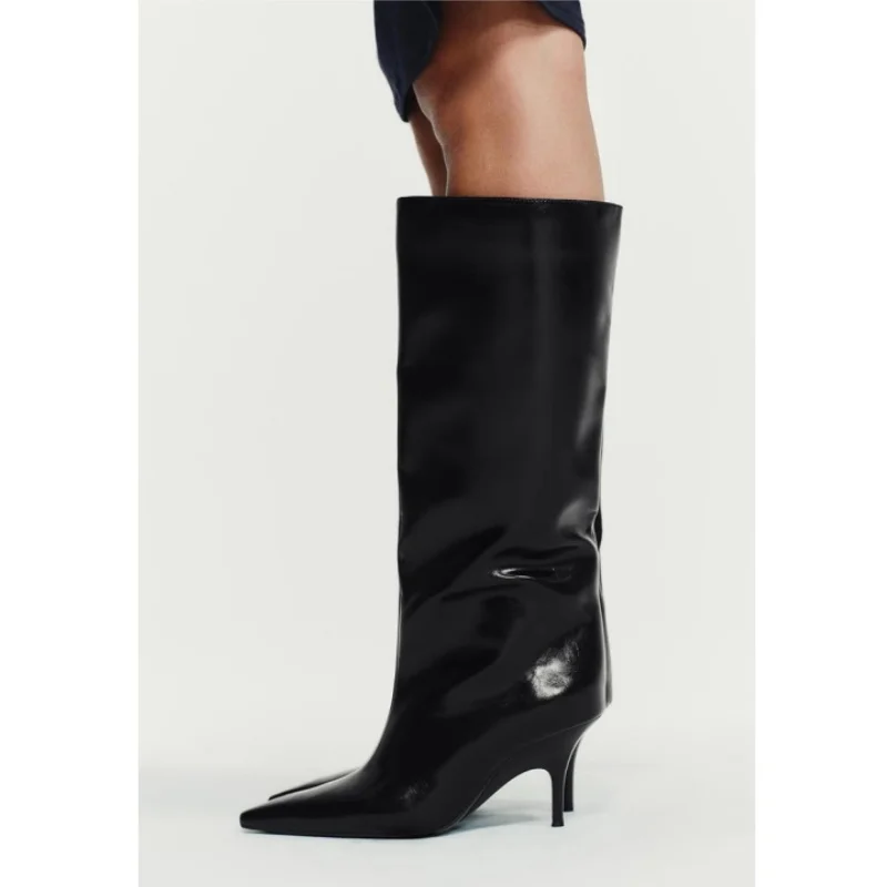

Pointed Toe Stiletto High Heel Knight Boots Women Knee High Boots Big Barrel Long Boots 2025 Autumn and Winter New
