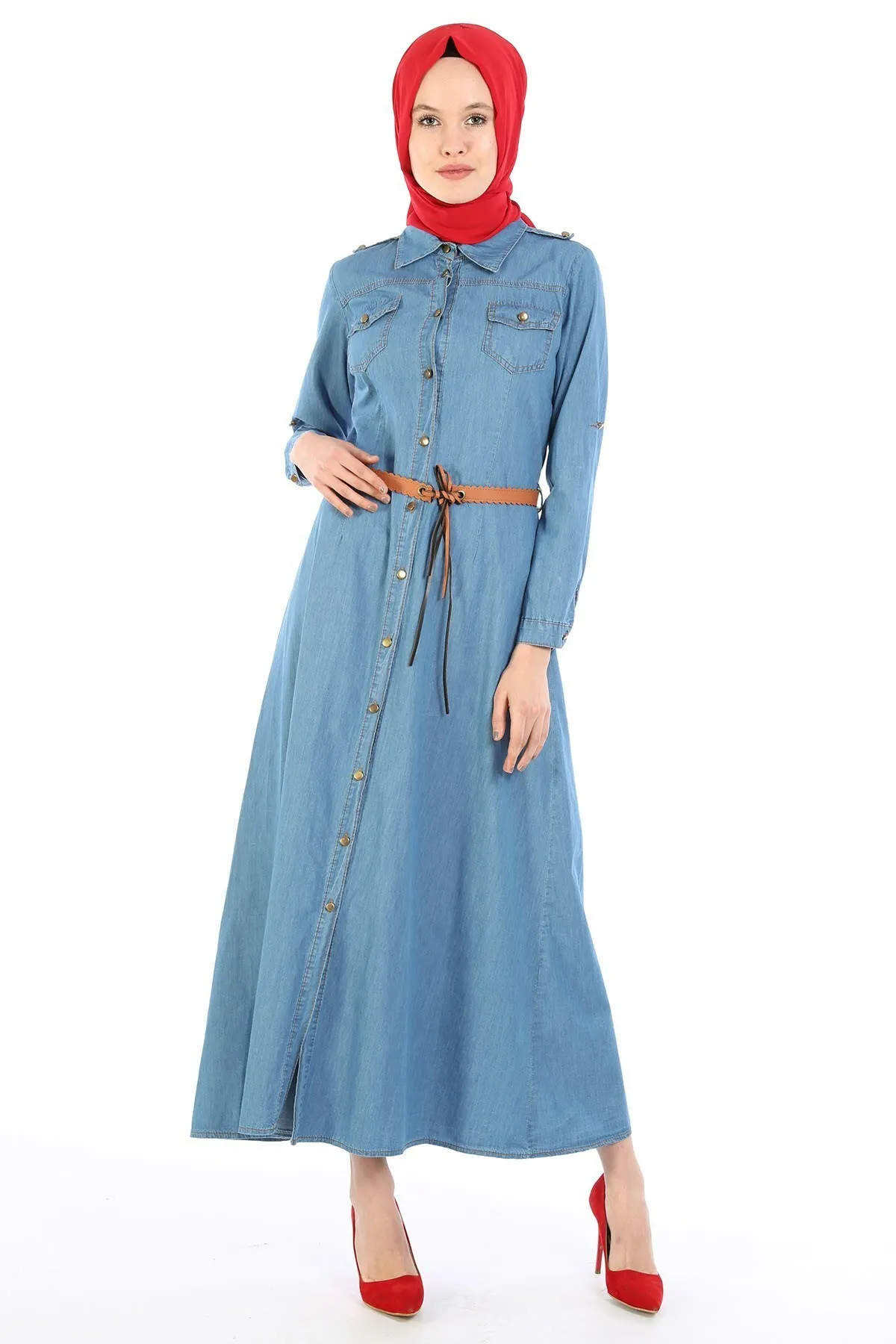 Kemerli Denim Dress-