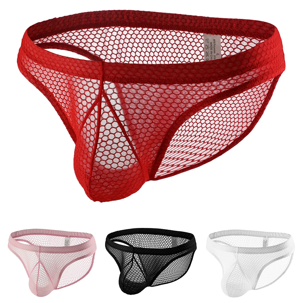 

Sports Simple Men Briefs Bottoms Breathable Mesh U Pouch Elastic Waist Man Underwear Sexy Perspective Panties