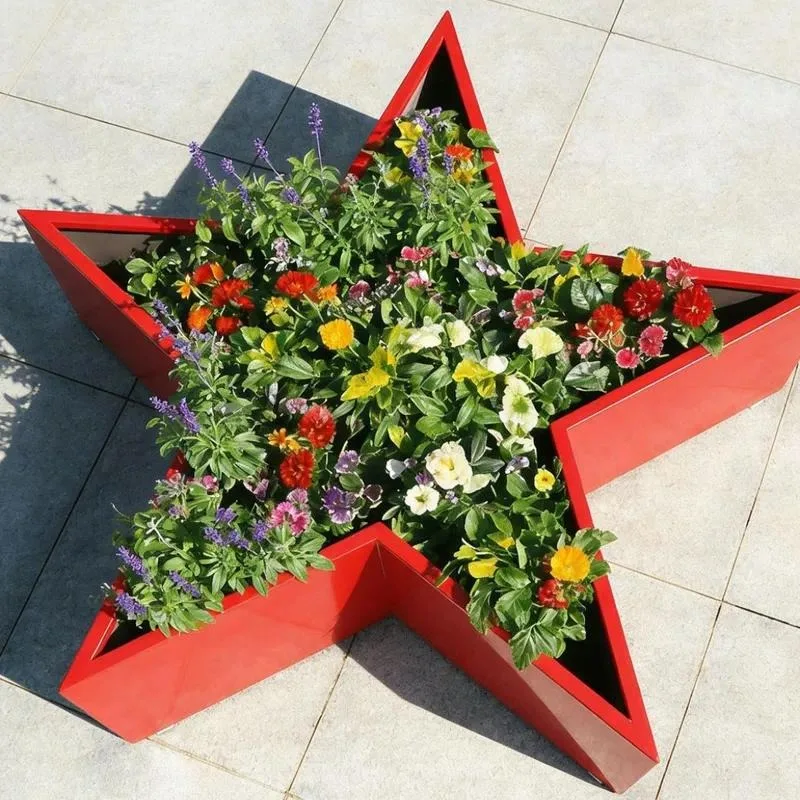 LLY Outdoor Creative Star Flower Box Metal Flower Bed Park Commercial Street Square Decorative Flower Pot Plants