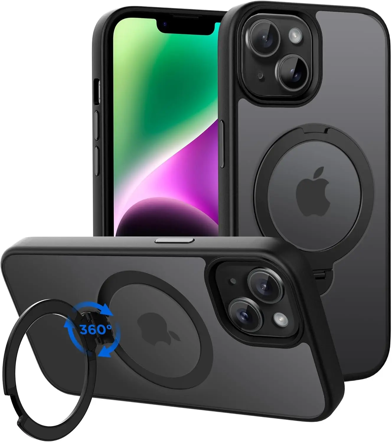 

360 ° Вращающийся магнитный чехол для iPhone 13/14 с подставкой, совместимый с MagSafe, матовый черный