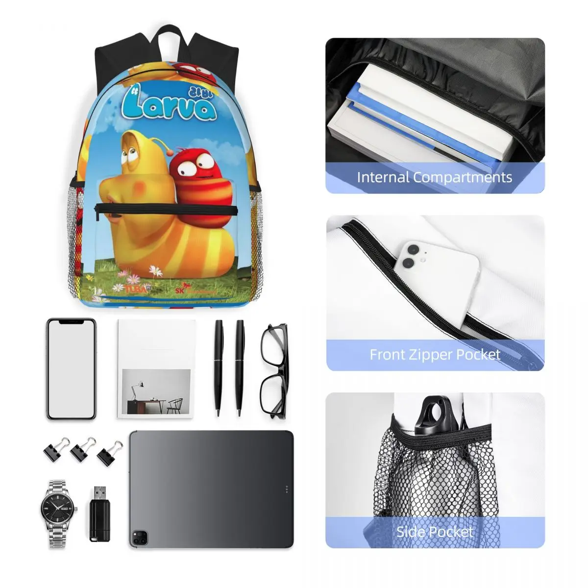 Larva giallo rosso divertente anime studente zaino borsa da scuola escursionismo zaino da viaggio per ragazzi ragazze borse a tracolla moda bookbag