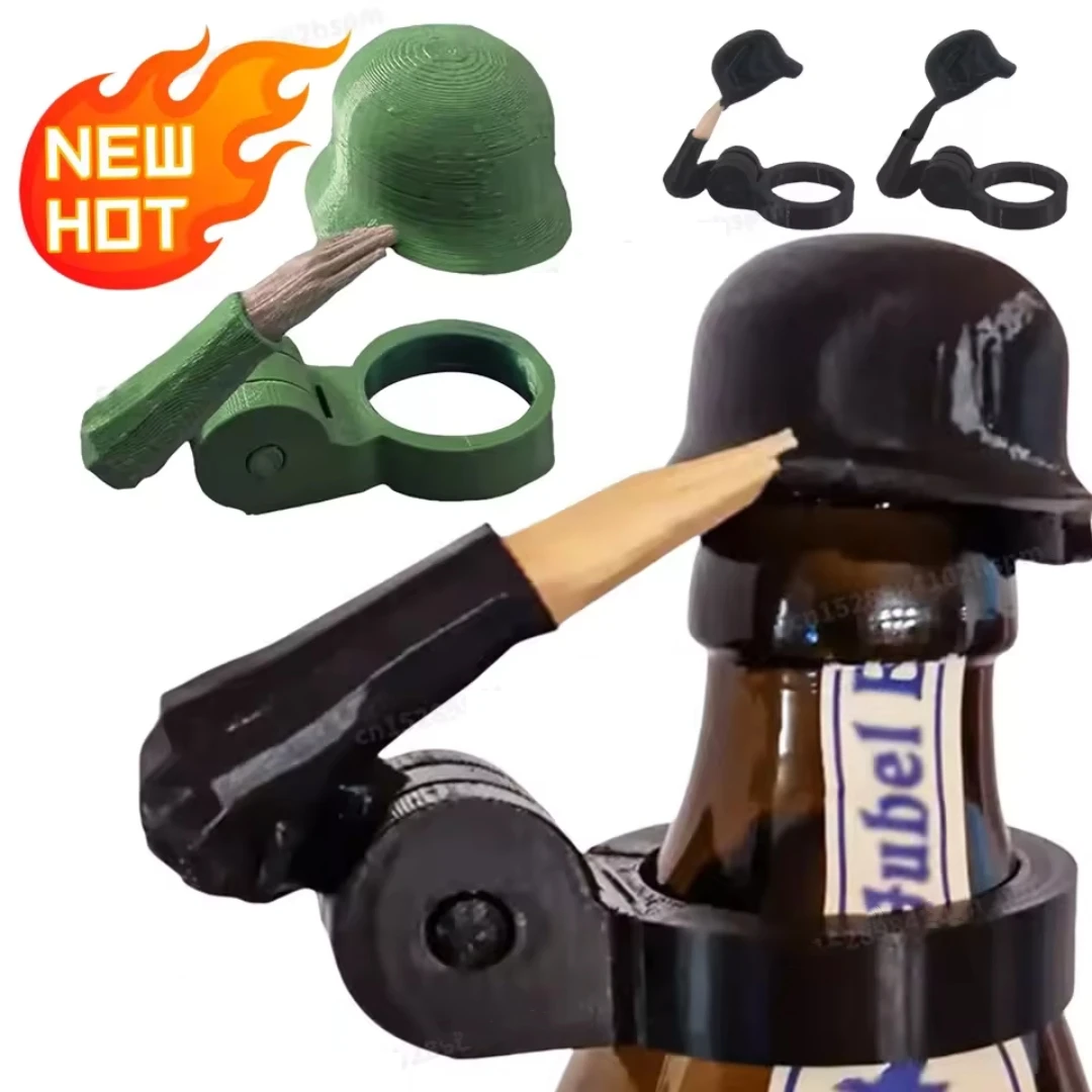 Funny Soldier Salute Beer Bottle Helmet Decor Realistic Design Dustproof Bottle Cap Assorted Styles for Veterans Party Collector
