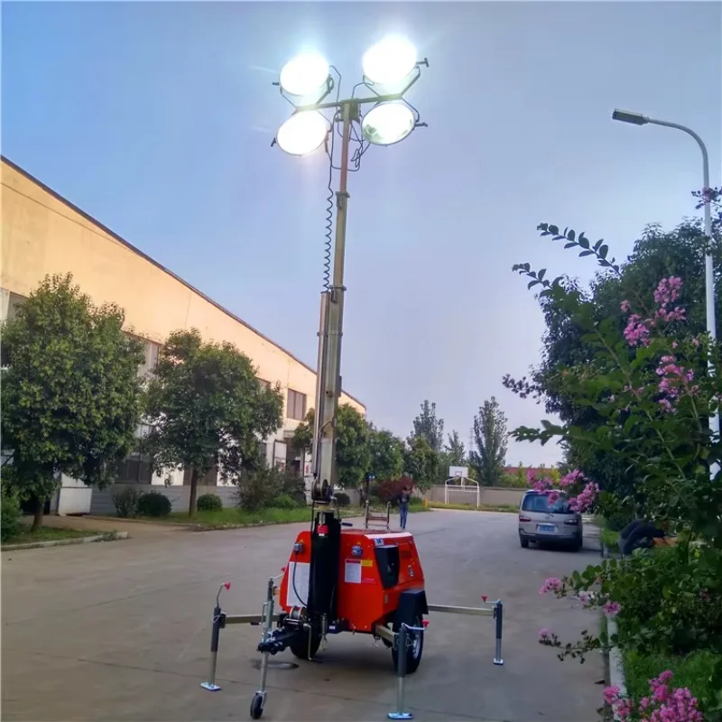 Customized Night Work Light Tower Diesel Power Generation LED Outdoor Trolley Mobile Lift Lighting Lighthouse