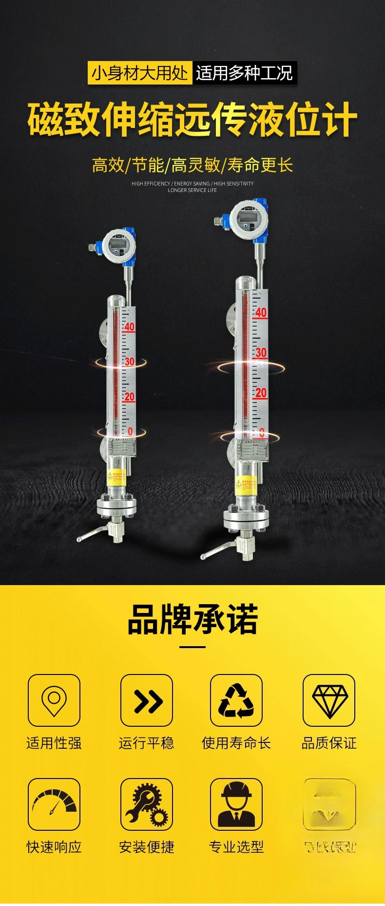 Magnetostrictive remote liquid level gauge, magnetostrictive liquid level transmitter, side mounted