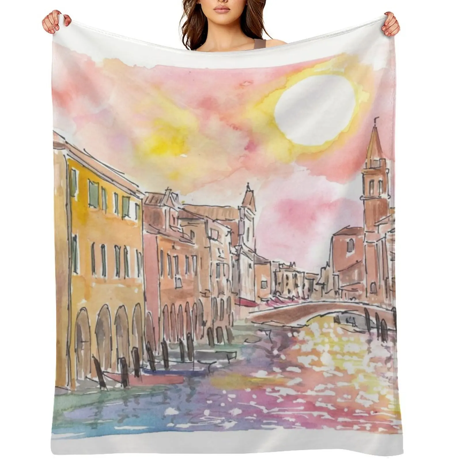 

Chioggia Hidden Gem and Entrance to Lagoon of Venice Throw Blanket Cute Plaid Cute christmas gifts Flannel Blankets