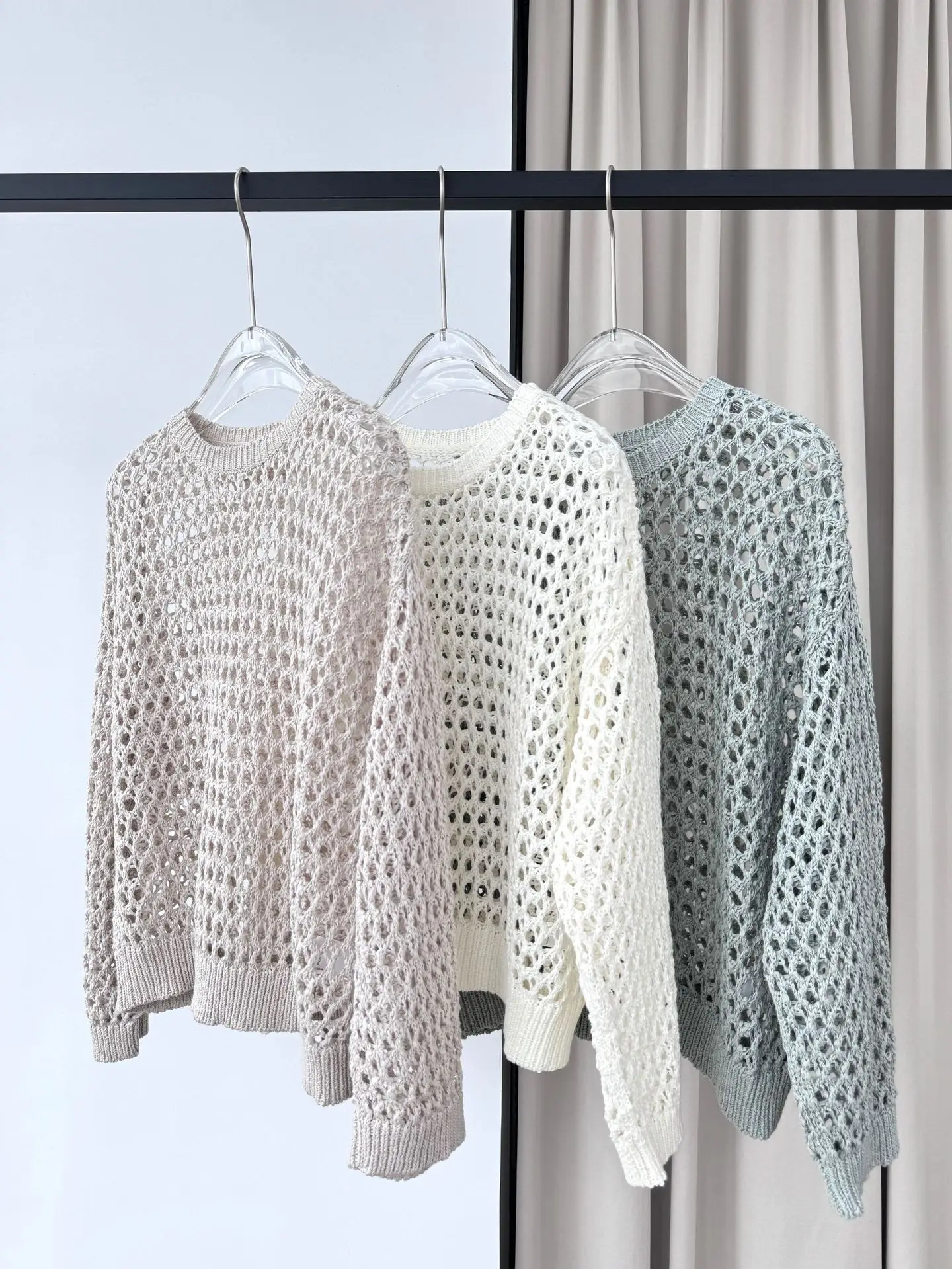 

Women's Knitted Pullover 2024 New Spring Summer Hollow Out O-neck Loose Casual Long Sleeve Sweater