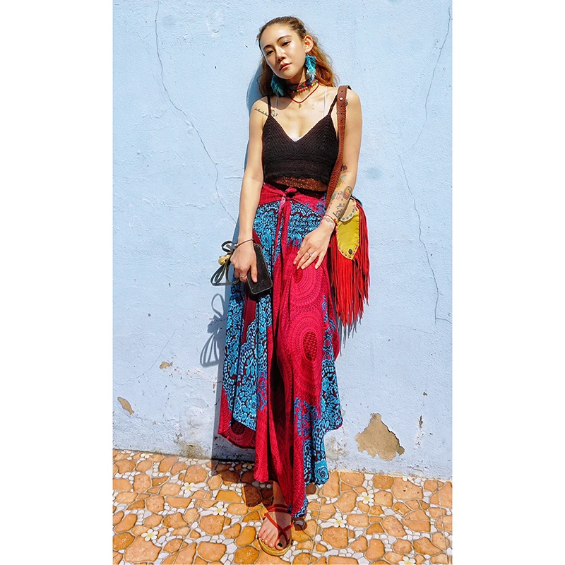 2025 New Arrival Resort Style Summer Women Loose Casual A-line Ankle-length Skirt High Waist Good Quality Cotton Skirts T51