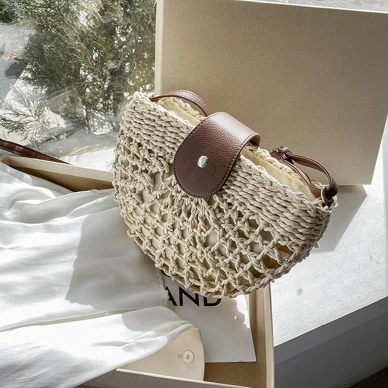 Yogodlns Sommer Stroh Tasche Für Frauen Mode Halbkreis Umhängetaschen Rattan Handgemachte Messenger Handtasche Reise Strand Taschen Tote – Detail 22