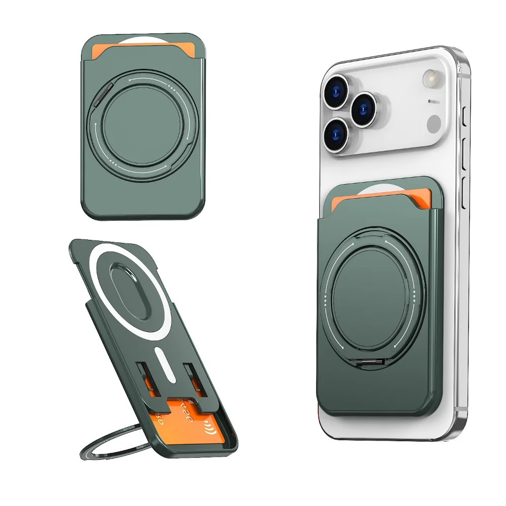 Magnetische kaarthouder portemonnee met 360 draaibare ringstandaard voor iPhone 17 Pro Max 16 15 Samsung S25 S26 Ultra Magsafe Case