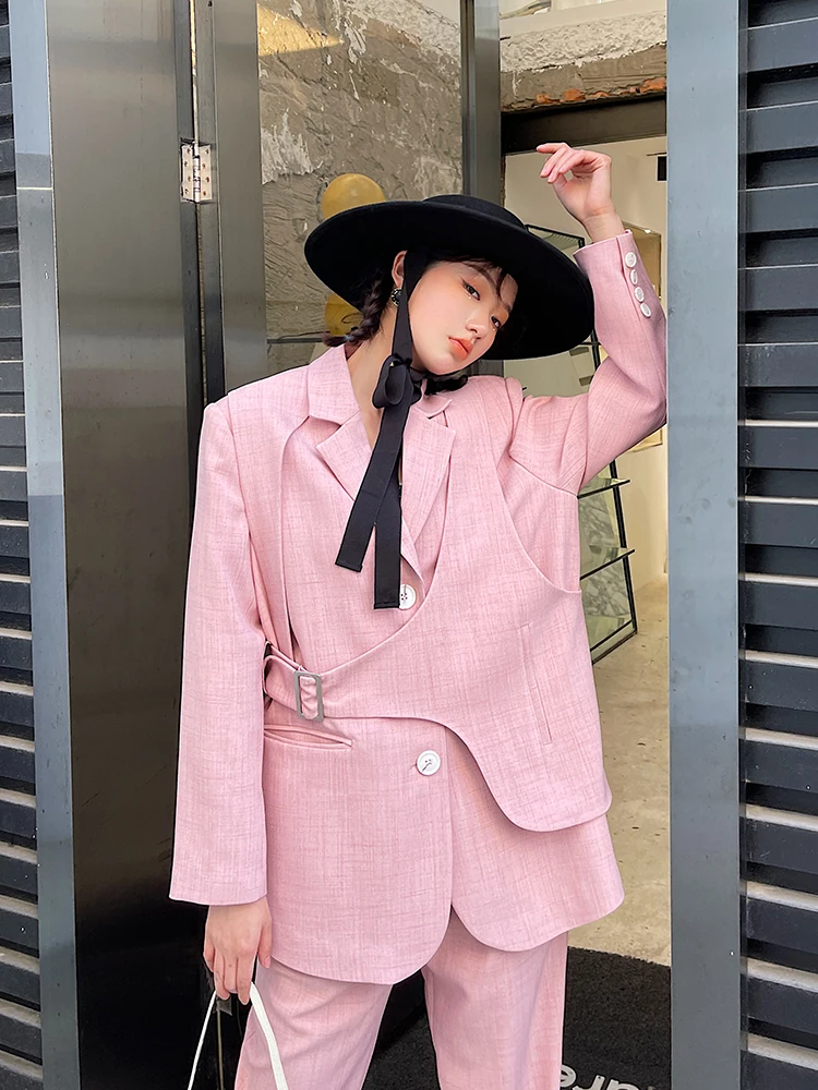 Conjunto de Dos Piezas para Mujer, Cintura Alta, Estilizador, con Cinturón, Diseño Original de Primavera, Poliéster