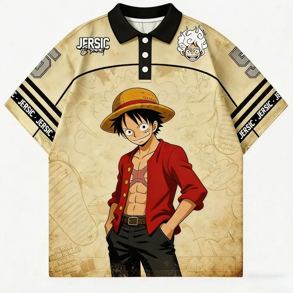 

2026 New One Piece Luffy Casual Fashion Polo Shirt for Men and Women 3D Street Clothing Sports Breathable Top Short Sleeve
