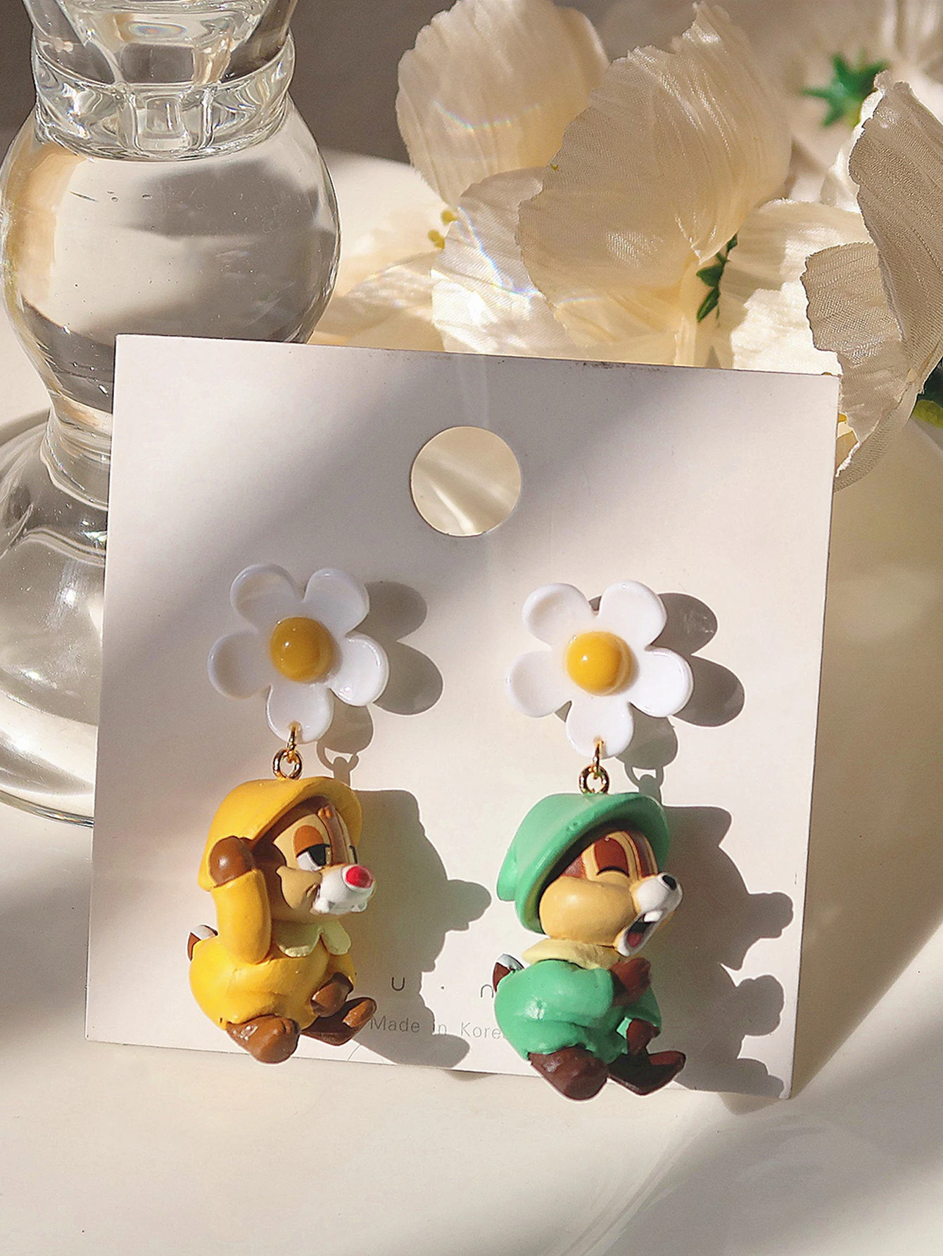 A Pair of Cute and Unique Asymmetric Squirrel Shaped Resin Material Earrings, Suitable for Daily Wear as Gifts