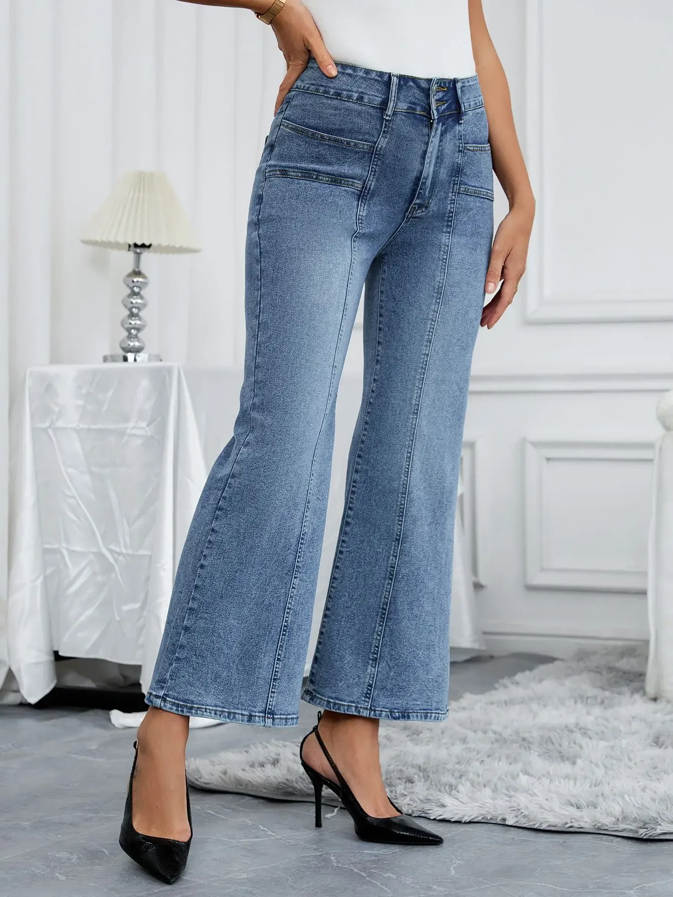 Celana Jeans Wanita Y2k Celana Jeans Baggy Celana Jeans Kaki Lebar Snow Wash Stretch Denim Celana Panjang Retro Fashion Nyaman Dipakai Kasual