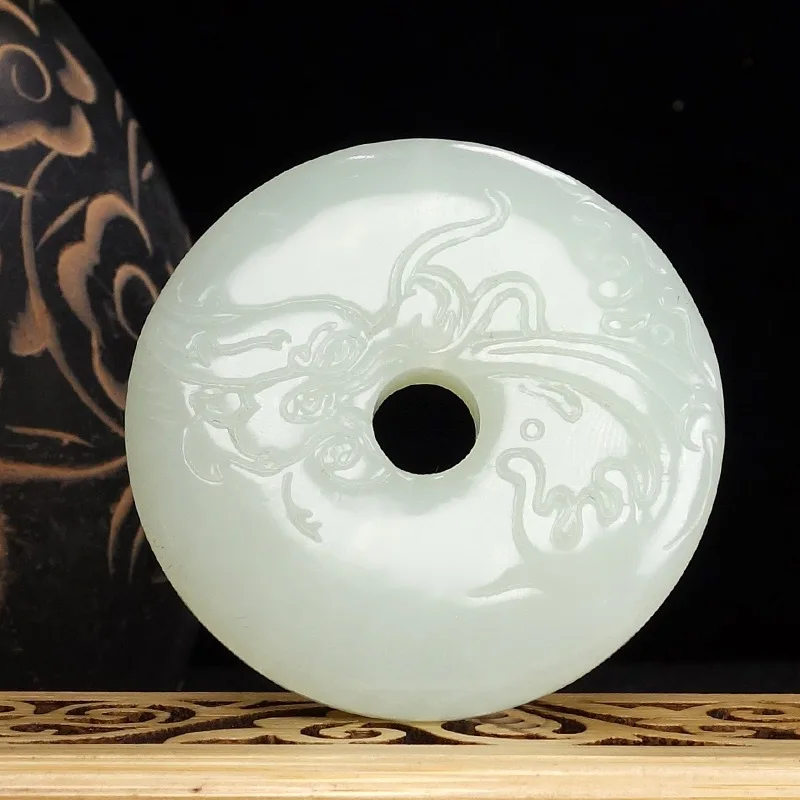 Hotan Jade Large Peace Pendant Men And Women Embossed Necklace