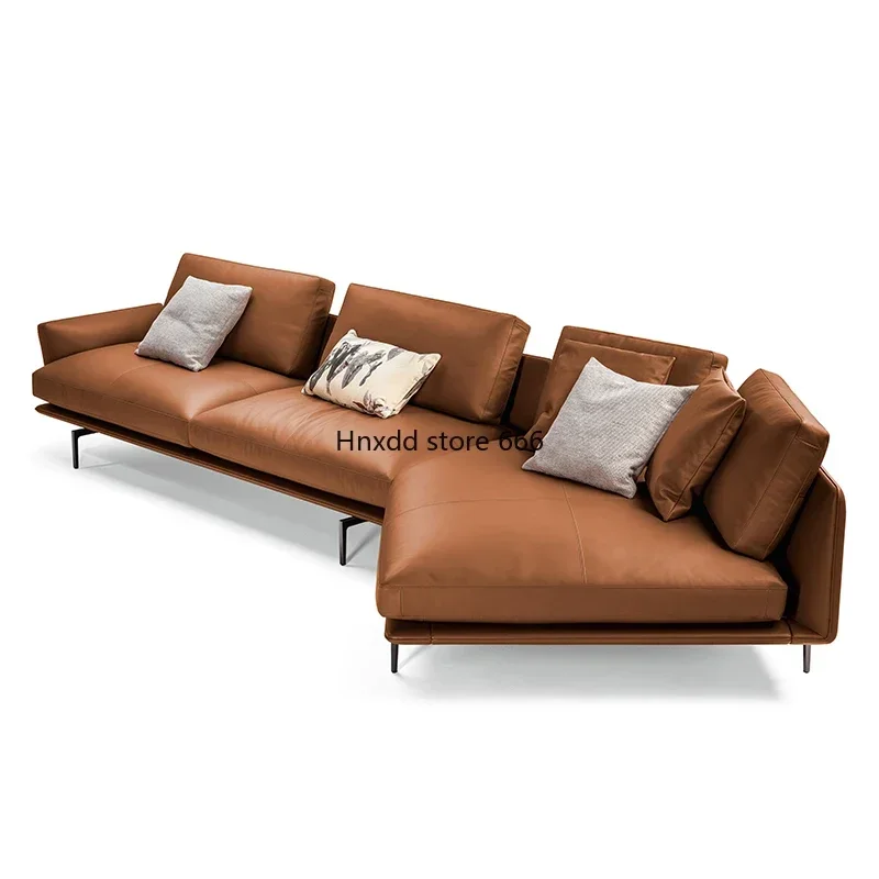 Italian minimalist leather sofa first layer cowhide special-shaped corner sofa