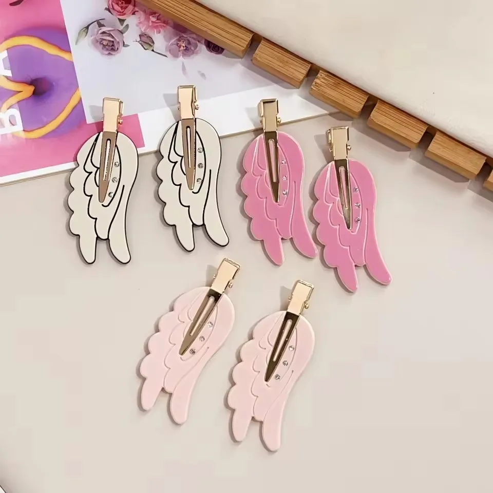 1/2PCCute Angel Wings Hairpin Pink Seamless Hair Clips Dopamine Makeup Side Bangs Barrettes for Women And Girls Hair Accessories