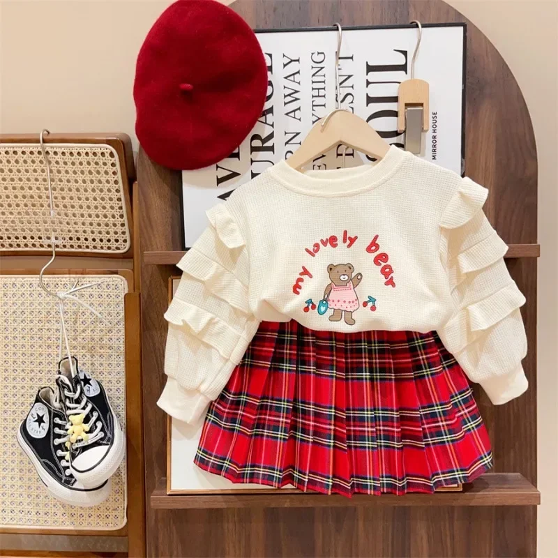 Fashion Girls' Long Sleeve Half Skirt Set  Autumn/Winter New Korean Kids Sweatshirt Top+Skirt Children Two Piece Set 2-7Yrs