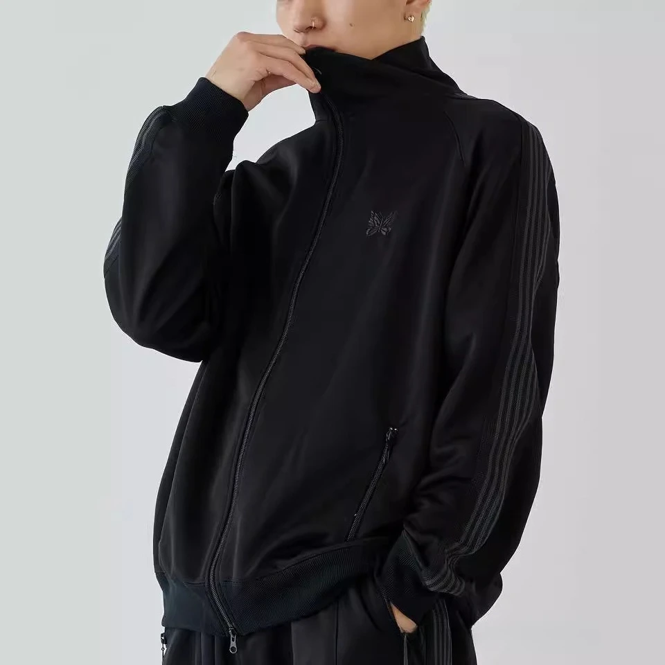 

Needles ssz Track Butterfly Black and Gray Straight Leg Pants with Drawstring Loose-fitting Sports Stand-up Collar Jacket Set