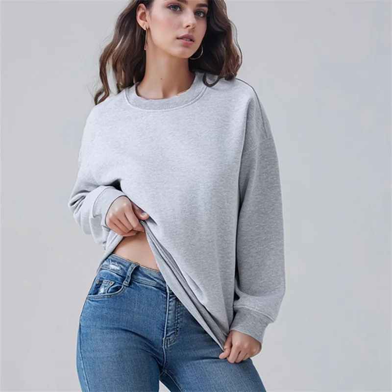 

Autumn Pullover Sweatshirt Women's Long Sleeve Crewneck Solid Color Casual Loose Pullover Tops 2024 New Fashion