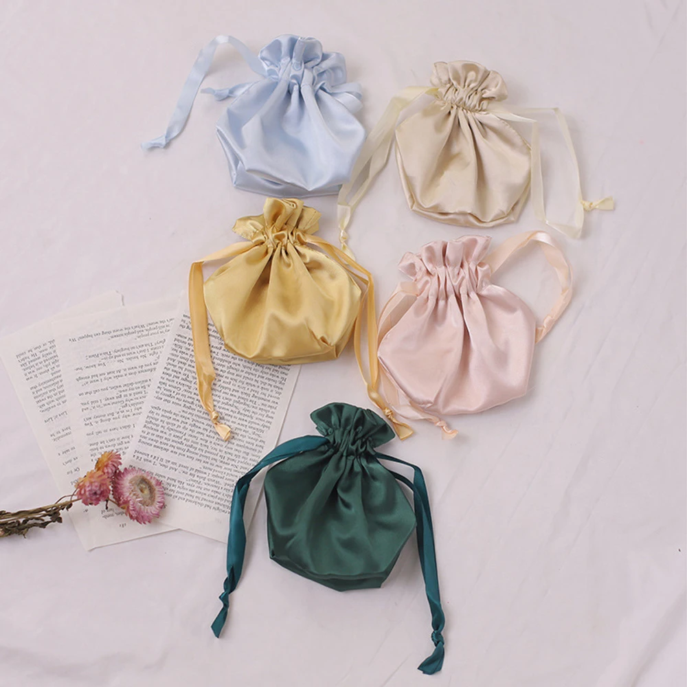 New Imitation Silk Eye Mask Square Fabric Bag Satin Lace Pull Cord Imitation Silk Bag Cosmetics Storage Bag For Women Girls