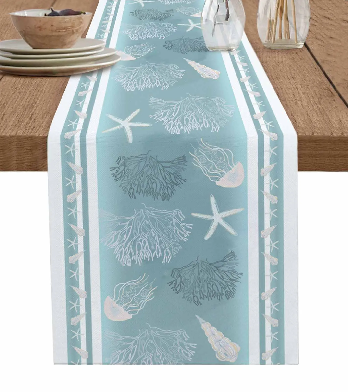 Marine Organisms Shells Corals Table Runner Wedding Dining Table Decoration Table Runner Holiday Dining Tablecloth