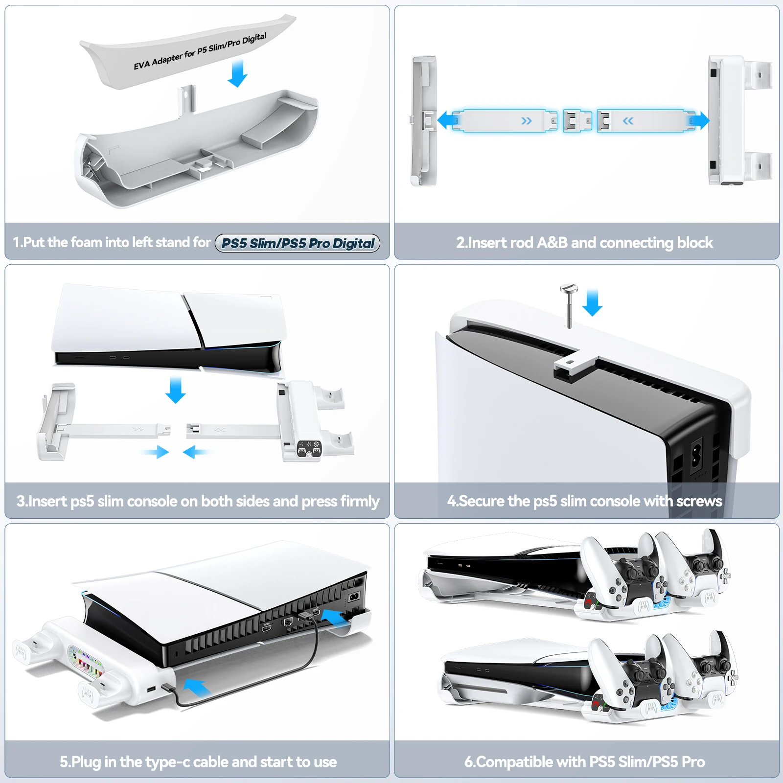 Soporte de refrigeración Horizontal para consola PS5 Slim/PS5 Pro, cargador de controlador PS5 Slim para Playstation 5 Slim Disc y ediciones digitales