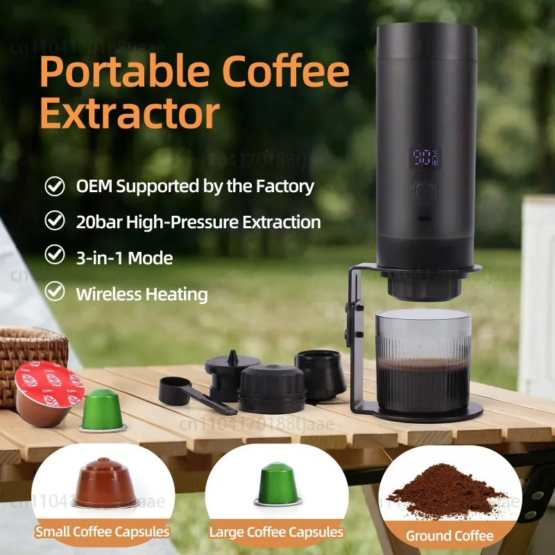Custom Wireless Portable Capsule Coffee Machine Factory, Outdoor Coffee Extractor Heated 3-in-1 Extraction American