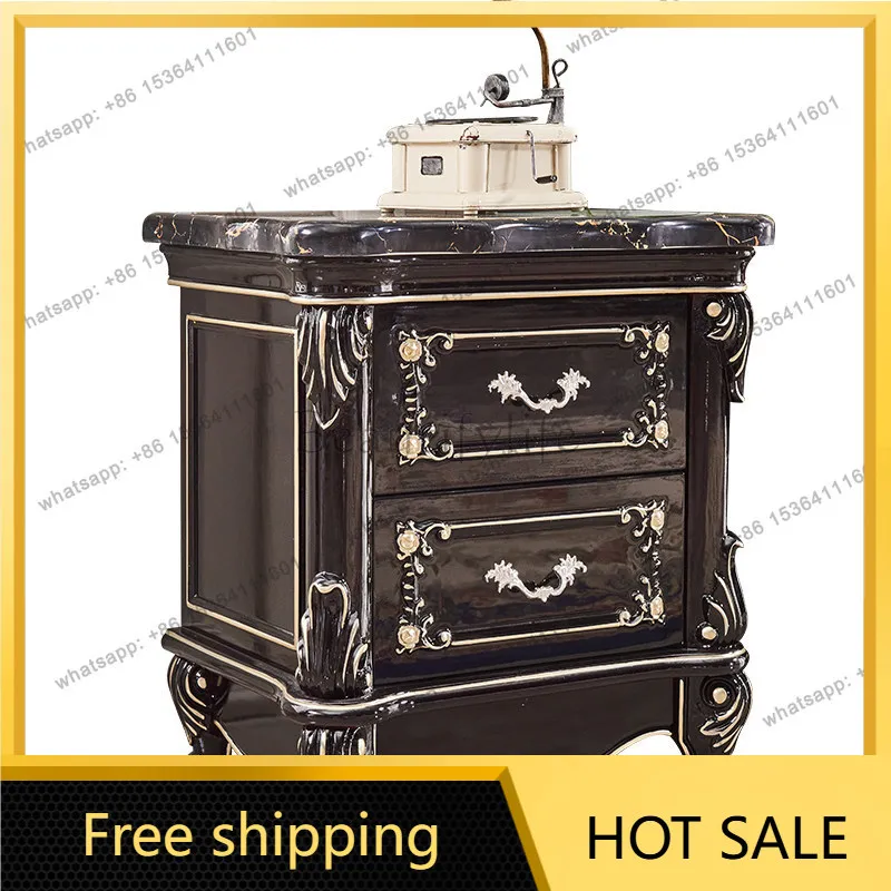 PJ European solid wood side cabinet marble small side cabinet American carved cabinet