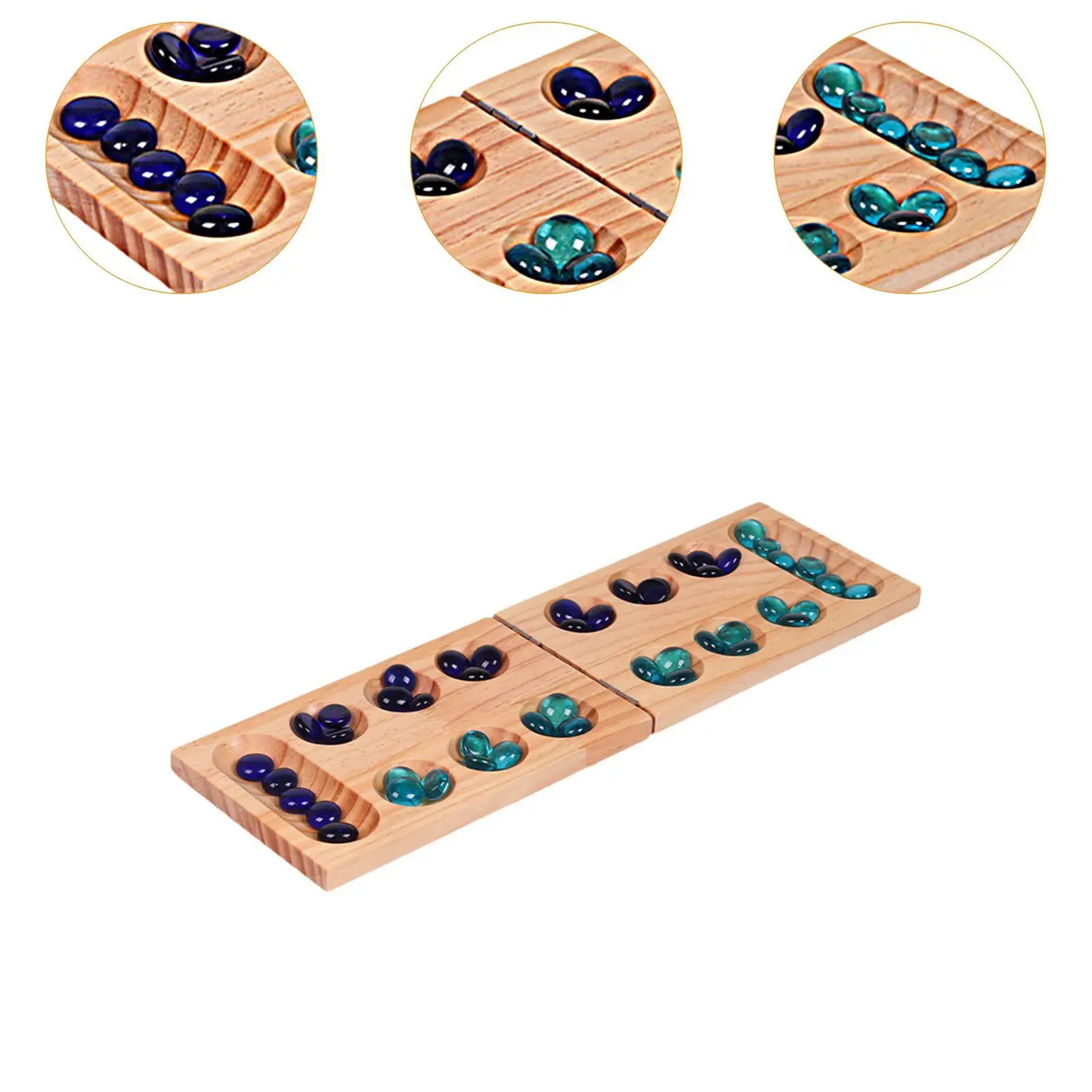 Wood 48 Beads Mancala Board Game,Party Game,Classic Family Games,Foldable Mancala Board Game for Family Travel Entertainment