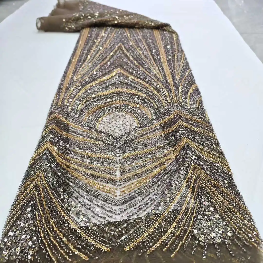 

African Tulle Lace Fabric High Quality French Mesh Sequins Embroidery Lace Fabrics For Women Evening Wedding Party Dress -HD