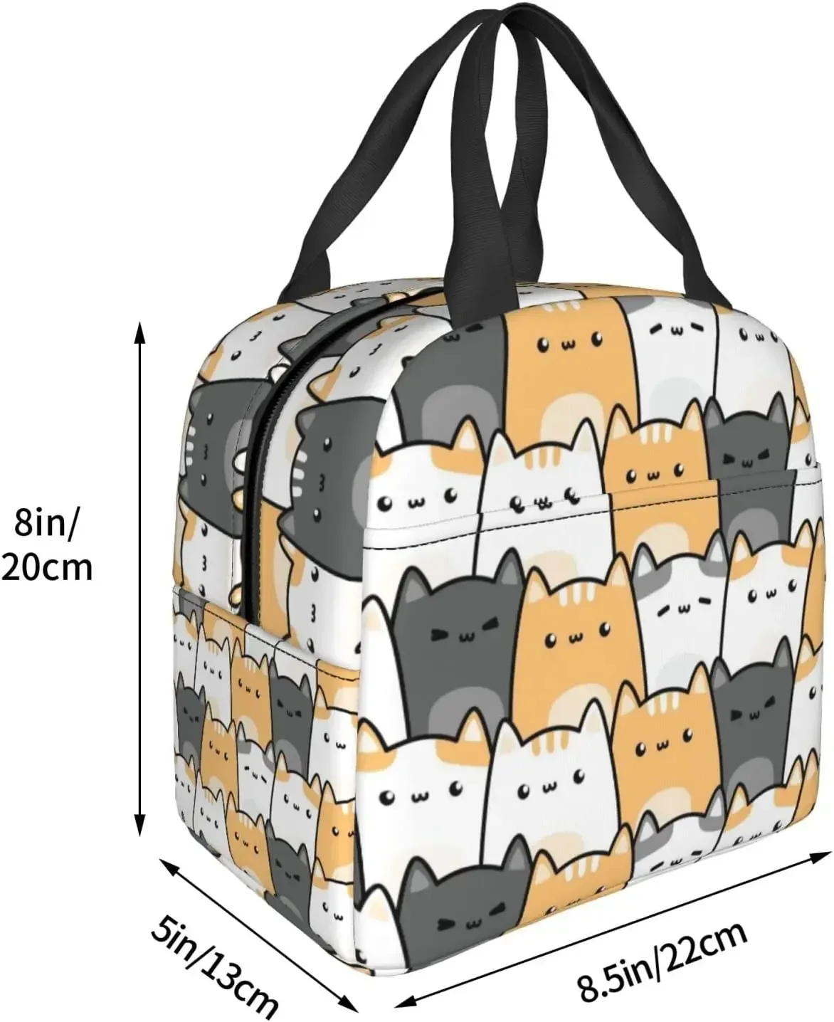 Insulated Lunch Bag Cute Chubby Cats Lunch Box Cartoon Kitten Animal Reusable Waterproof Lunch Tote Bag for School Work Picnic