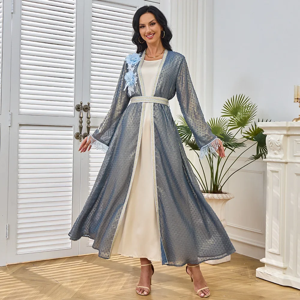New Middle Eastern Style Evening Dress for Travel, Gatherings and Parties - Muslim Women's Dress with Floral Neckline Decoration