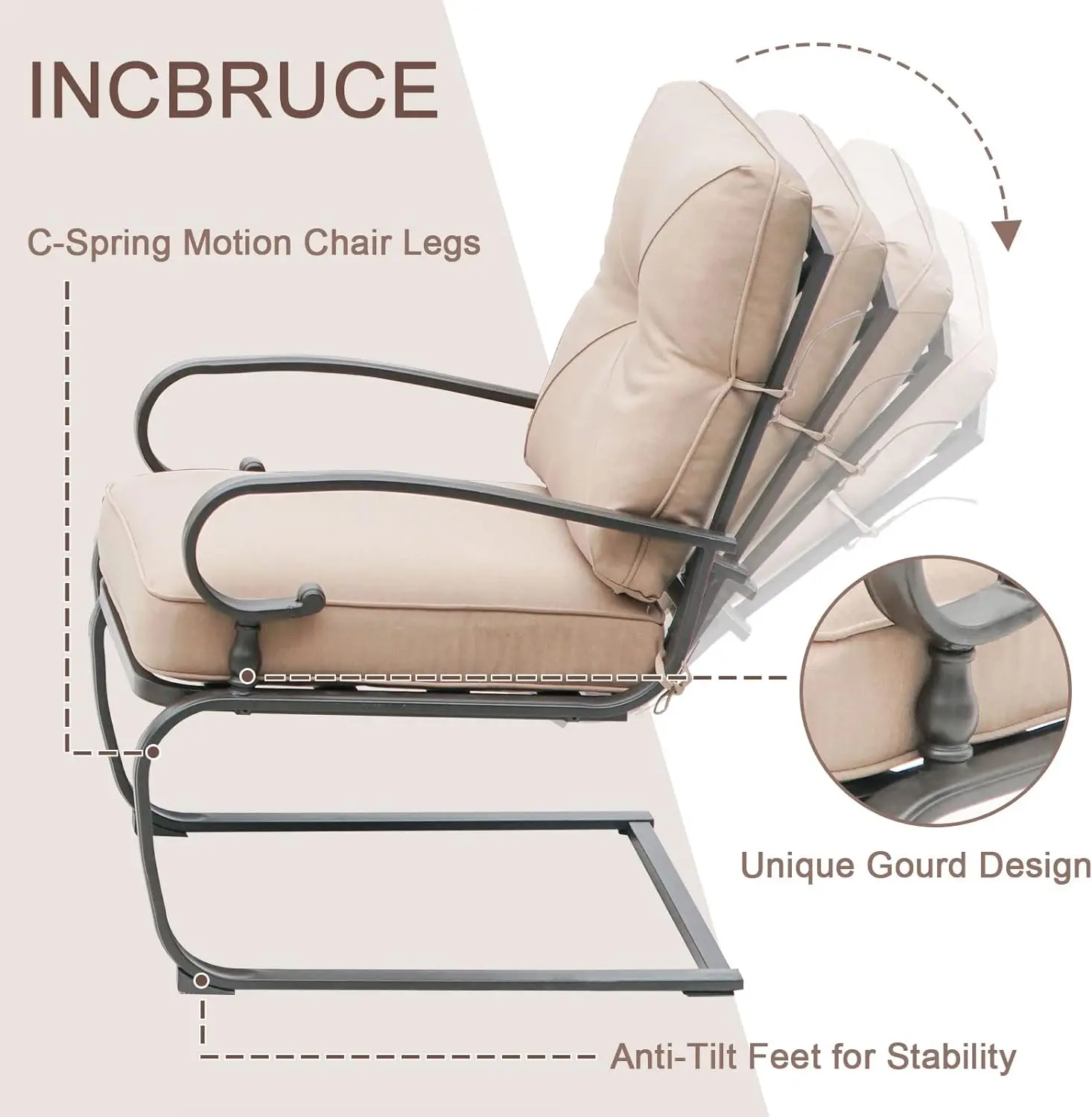 Metal Outdoor Mobiliário Pátio Conjunto com Almofada, Loveseat Coffee Table e Bistro Table, 2 Spring Chair