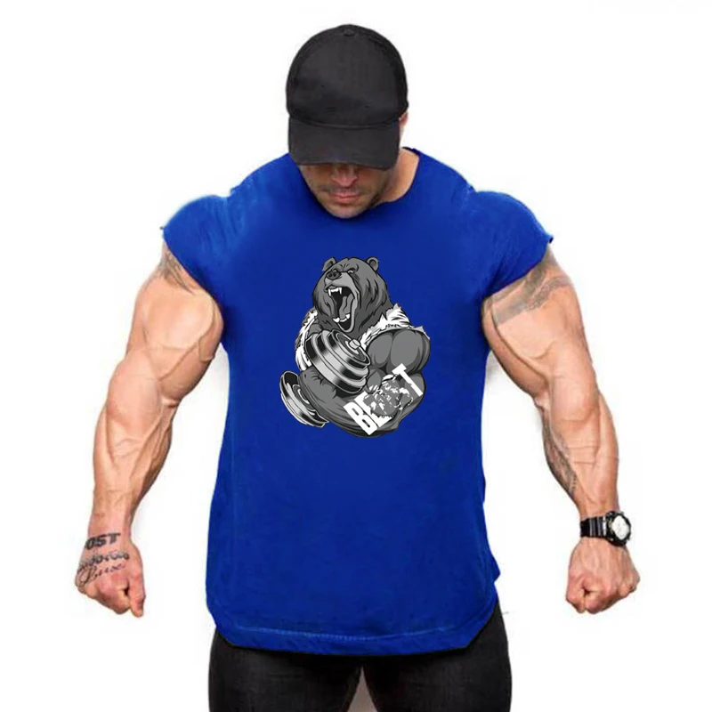 Brand Casual Clothing Bodybuilding Tank Top Men Gym Fitness Vest Singlet Sleeveless Shirt Solid Cotton Muscle Sports Undershirt