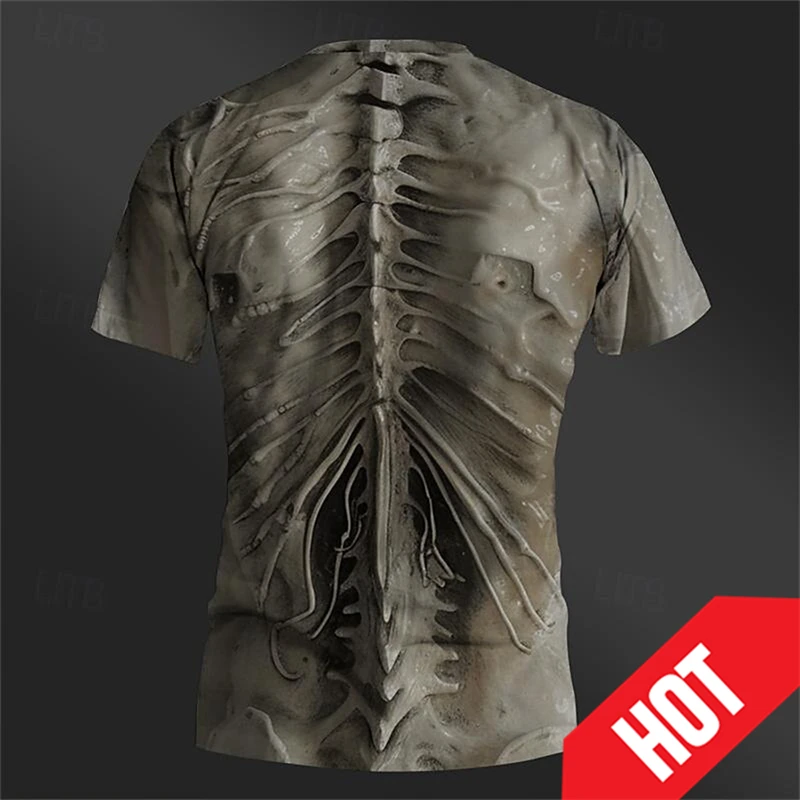 Skull Skeleton Retro Vintage 3D Printed T-Shirt Men Sports Fitness T Shirt Short Sleeve Crew Neck Shirt Y2k Helloween Costume