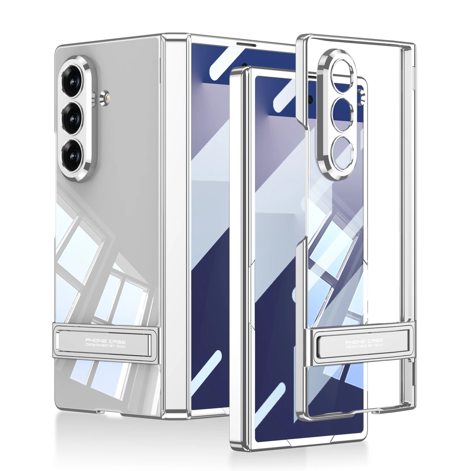 For Samsung Galaxy Z Fold 7 Case Ultra Thin Luxury Transparent Built-in Bracket Folding Hinge with Tempered Film Cover Accessory