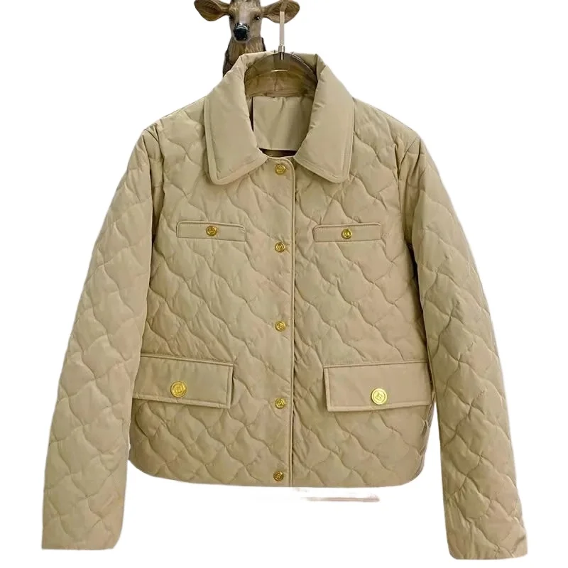 

Lightweight Cotton Jacket for women New Small Fragrant Style Autumn Winter 2025 Short Diamond grid Jacket Solid color Casual Top