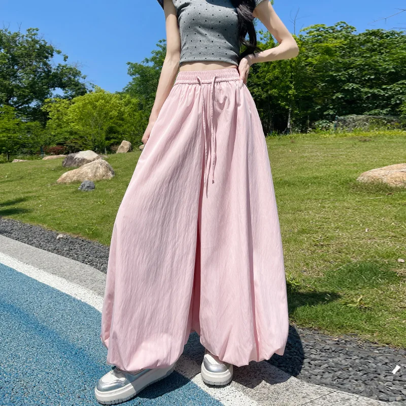 

Широкие брюки Kawaii, женские летние эластичные ультра-длинные сексуальные брюки из спандекса, мягкие полые шикарные женские эластичные регулируемые брюки для поездок на работу