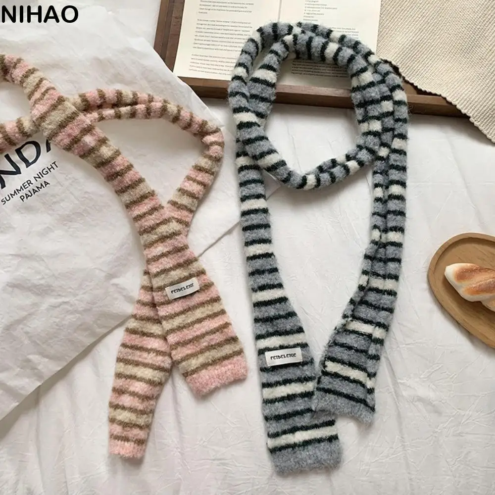 

Harajuku Y2K Striped Scarf Collocation Clothing Accessories Korean Long Narrow Scarves Neck Wrap Y2K Style Knitted Shawl Ladies