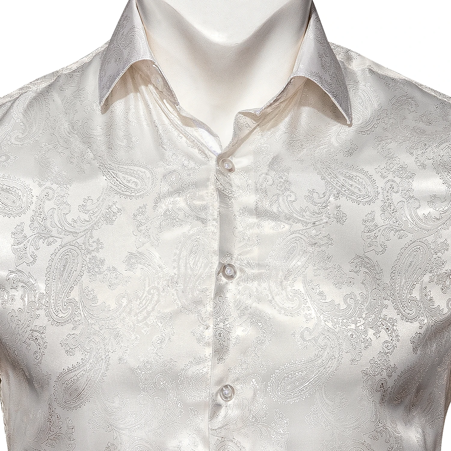 Barry.Wang Luxury White Paisley Silk Shirts Men Long Sleeve Casual Flower Shirts For Men Designer Fit Dress Shirt BY-0075