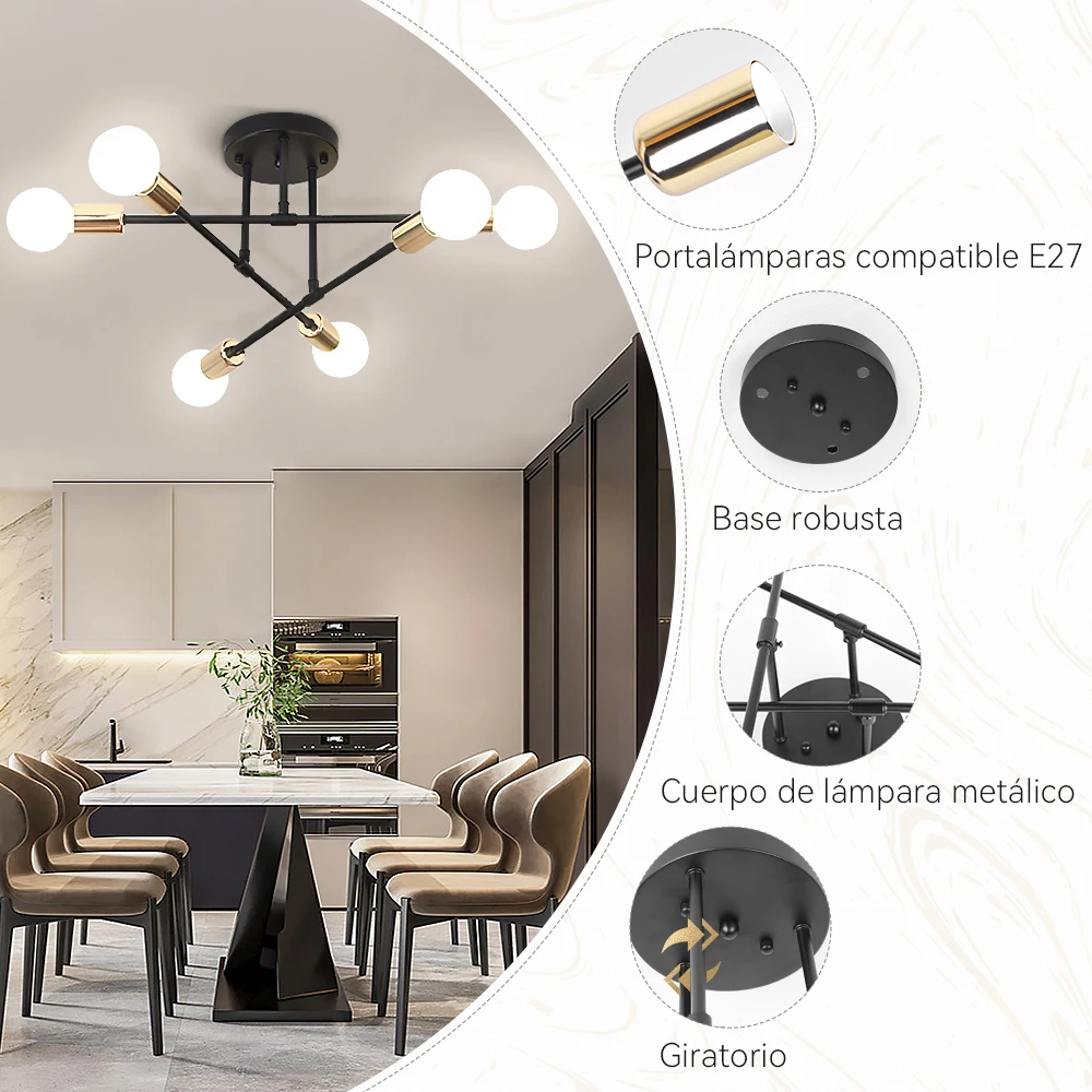 E27 LED-Deckenpendelleuchte Retro Metallmaterial 6-Köpfige Deckenlampe für Schlafzimmer Wohnzimmer Moderne Pendelleuchten-Dekoration – Detail 4