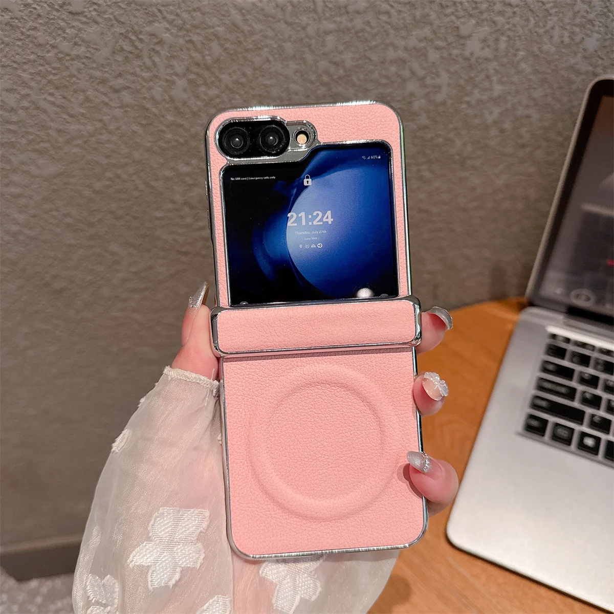 

Plating Hinge Protective Magnetic Leather Phone Case for Samsung Galaxy Z Flip 7 FE 6 5 4 3 for Magsafe Wireless Charging Cover